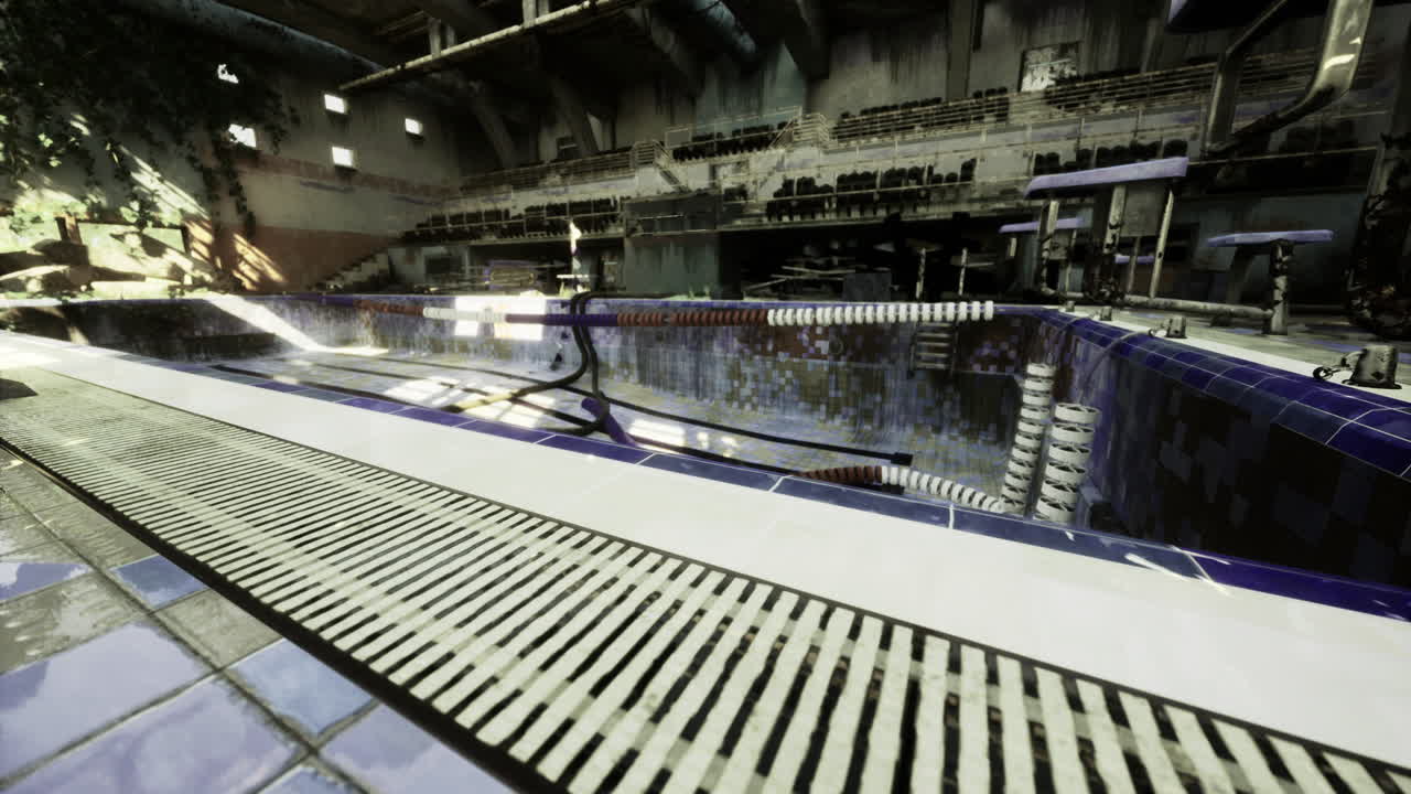 Old pool located in an abandoned facility filled with neglect and decay