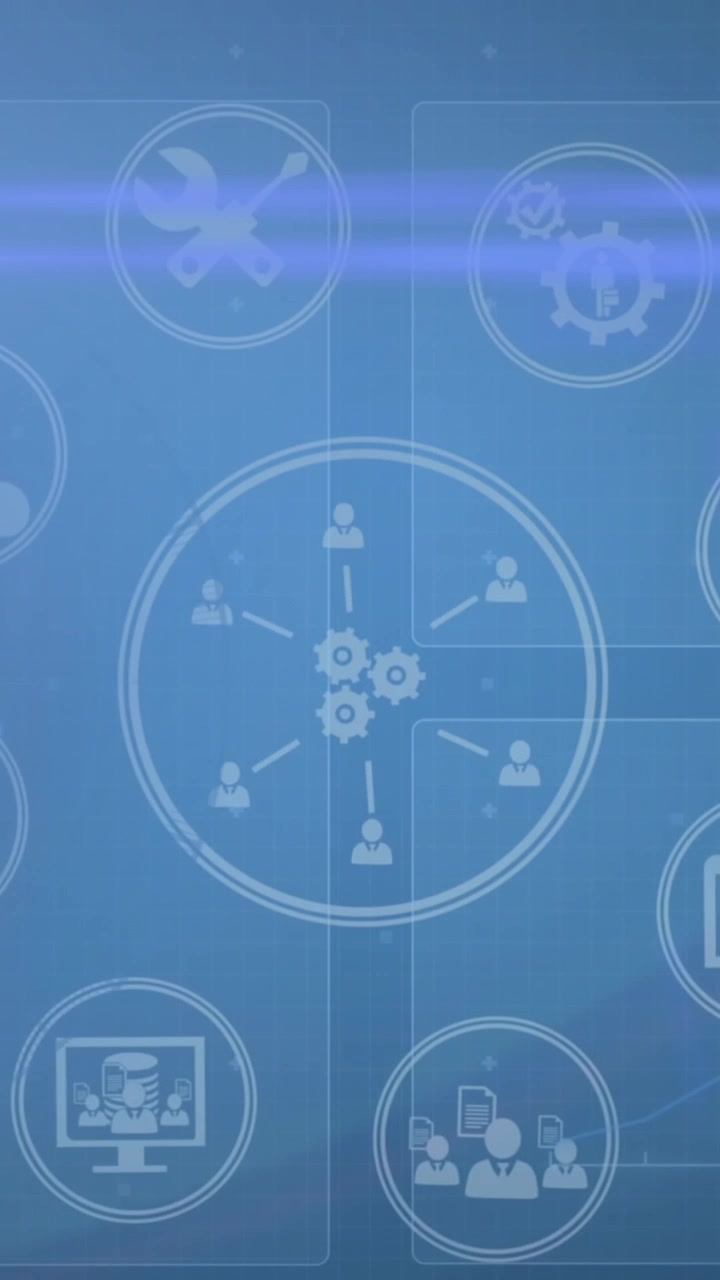 Animazione di elaborazione dati su icone multimediali.