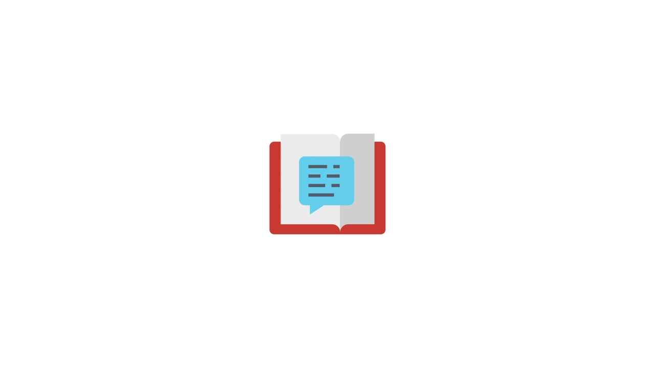 Animated Book with Speech Bubble Icon on White Background