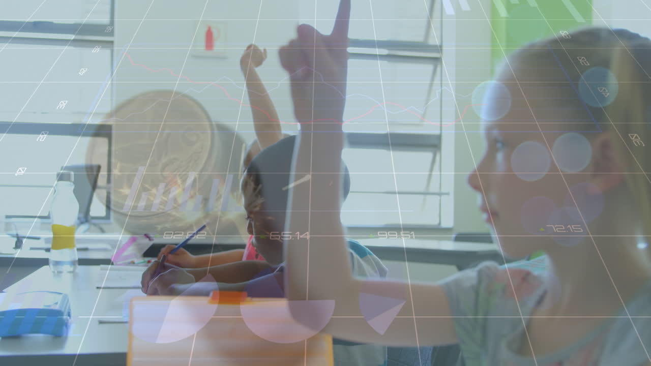 다양한 학교 학생들의 학습에 대한 데이터 처리의 애니메이션