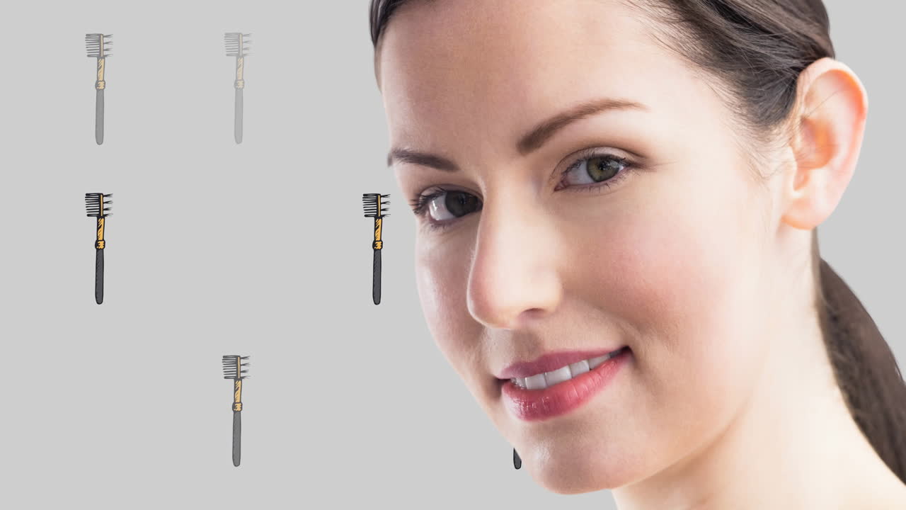 분홍색 배경에 마스카라 아이콘과 모델의 애니메이션