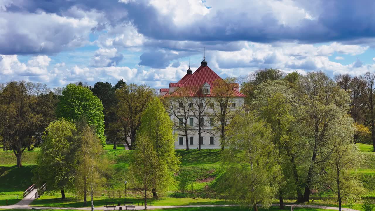 Drone footage showcasing Biržai Castle in Lithuanian city