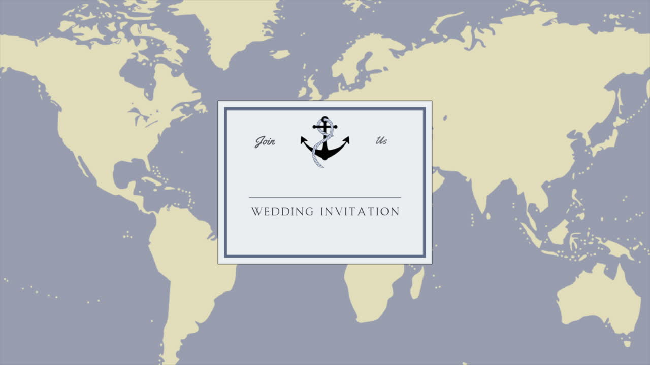 바다 앵커와 세계지도가 있는 청첩장
