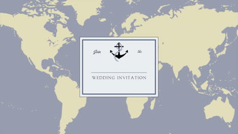 wedding invitation with sea anchor and world map