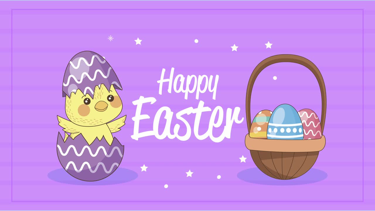 Scritta Buona Pasqua con pulcino e cestino