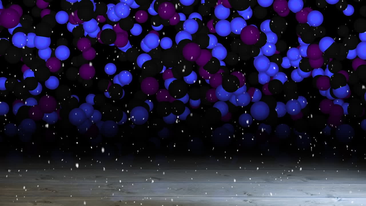 복사 공간과 나무 보드와 함께 빛의 반점 위에 떨어지는 눈의 애니메이션