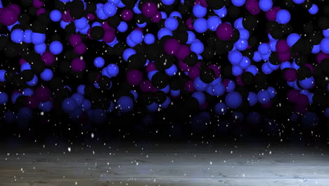 animation of snow falling over spots of light with copy space and wooden boards