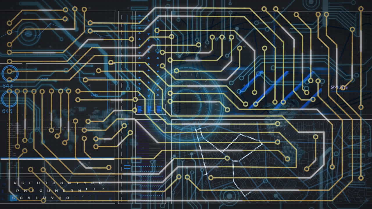 어두운 배경에 연결 네트워크와 디지털 인터페이스의 애니메이션