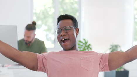 office fatigue, yawn and black man tired