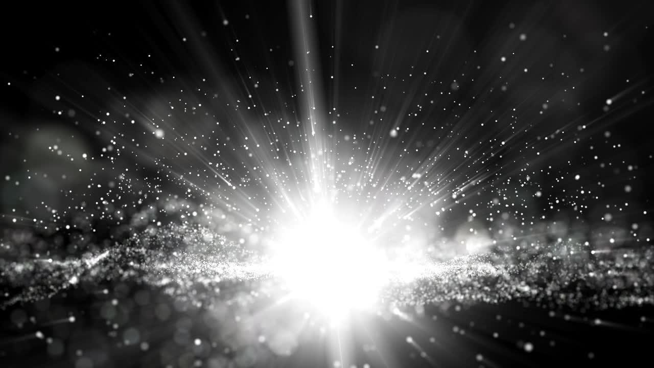 은 루프, 검은색 배경, 입자, 반이는 파동, 커튼 및 깊은 깊이의 영역을 가진 디지털 서명.