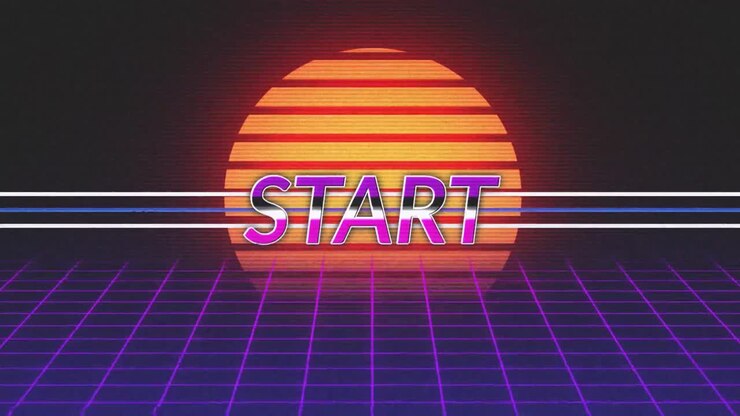 Animation vintage video game screen with word start written