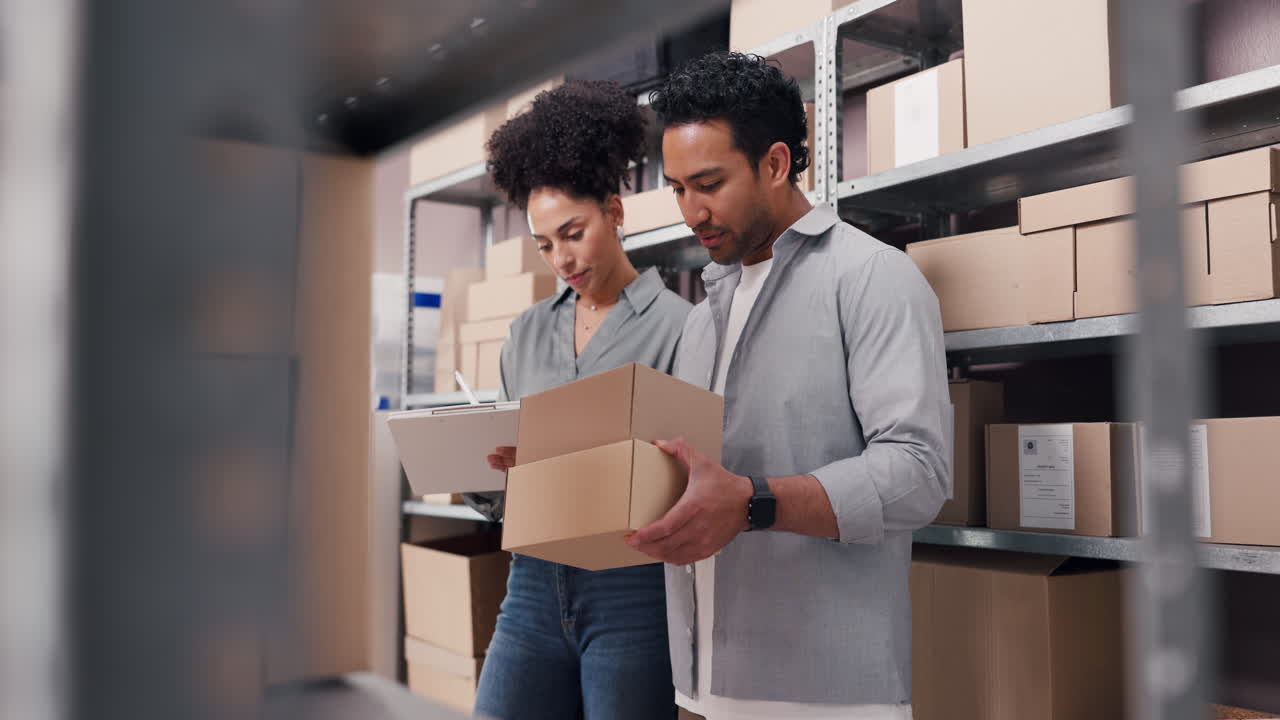 Business Partners Checking Shipments and Inventory in a Warehouse
