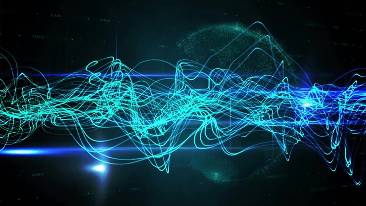 Animation of light trails over globe on black background