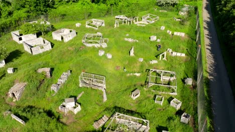 drone shot of paintball outdoor field in pachfurth, austria