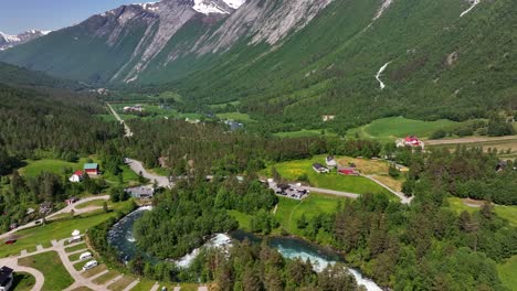 wide angle showing the landscape along the river valldøla in valldal, norway