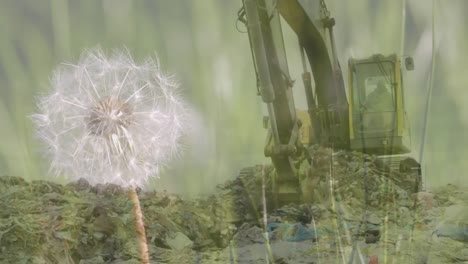 Animation-of-dandelion-over-digger-in-waste-disposal-site