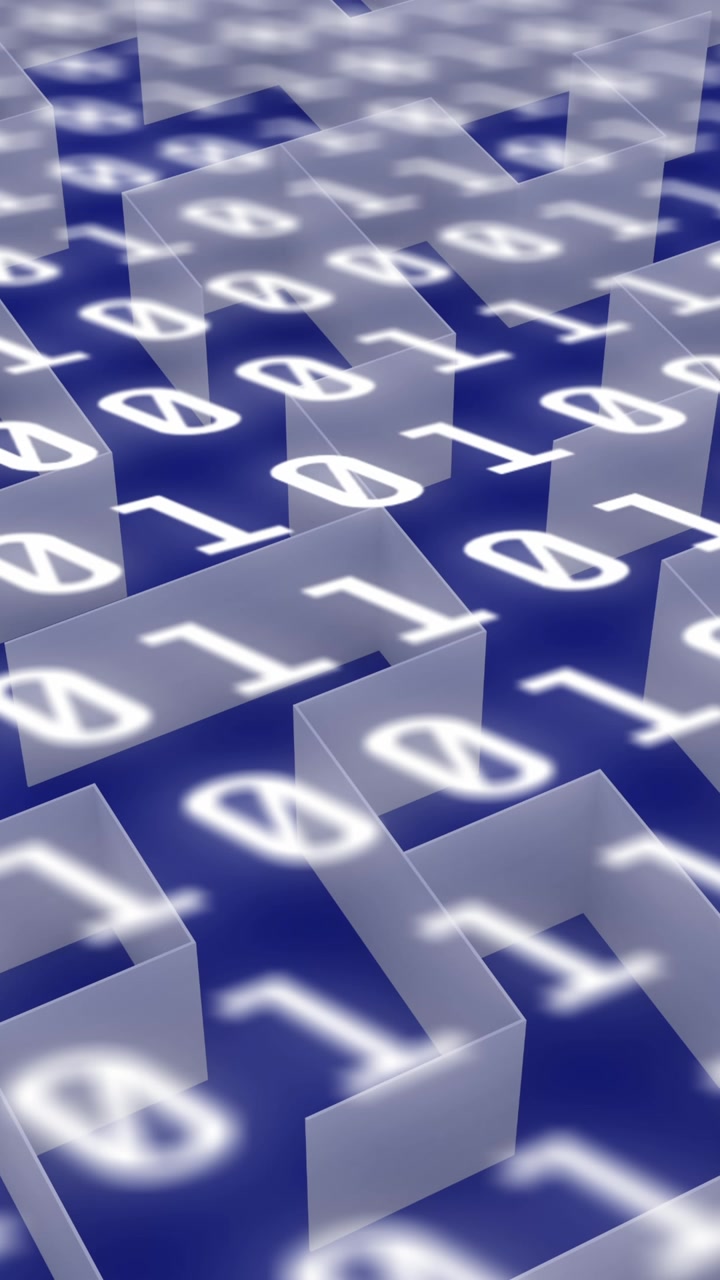 Animation of binary coding data processing over maze