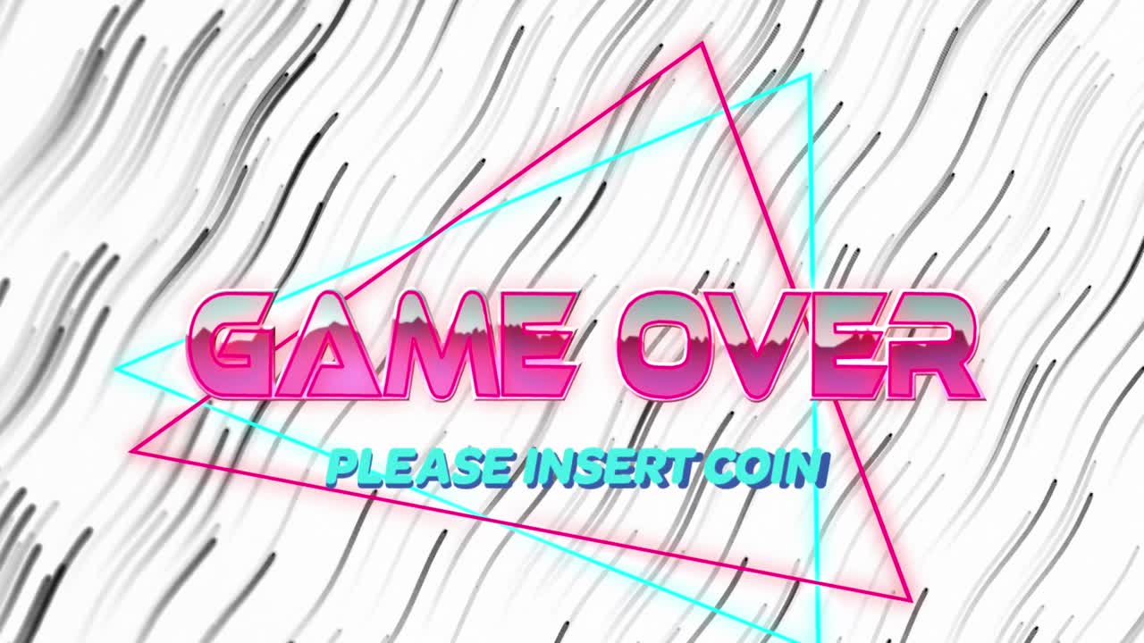 Animazione di un banner di testo "game over" su linee ondulate in un motivo continuo su sfondo bianco.