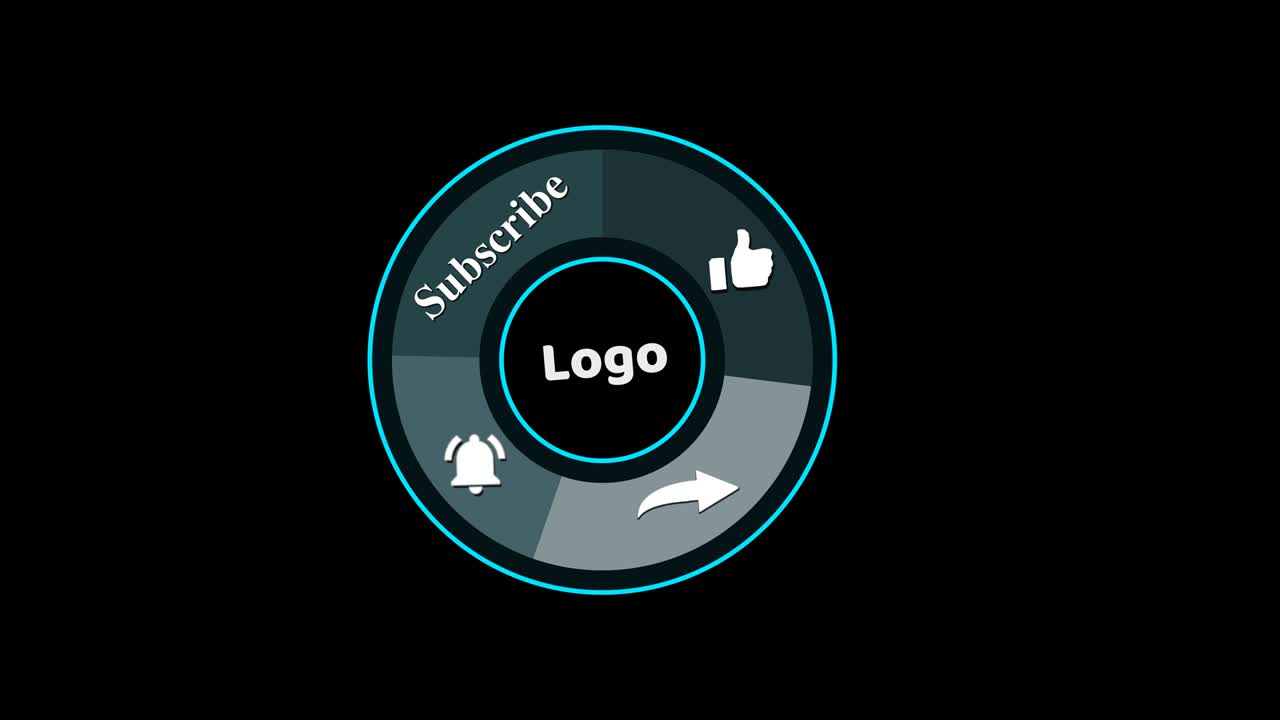 animación de un suscribirse y gustos y botón de notificación del icono de las redes sociales en pantalla negra