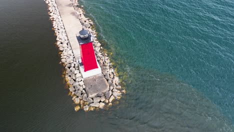 aerial view of manistique lighthouse pan, michigan