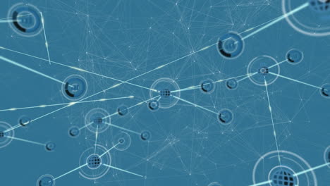 animación de la red de conexiones e iconos digitales contra un fondo azul