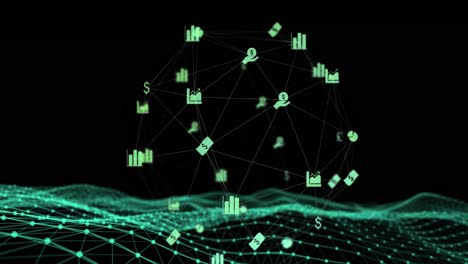 Globus-Digitaler-Symbole-Vor-Schwarzem-Hintergrund