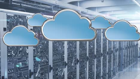 animation of network of icons and connections, data processing and digital information in a server r