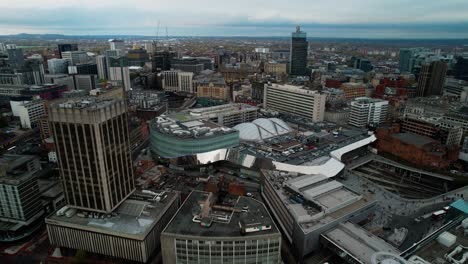 Centro-Comercial-Bull-Ring-En-La-Ciudad-De-Birmingham,-Inglaterra---Antena