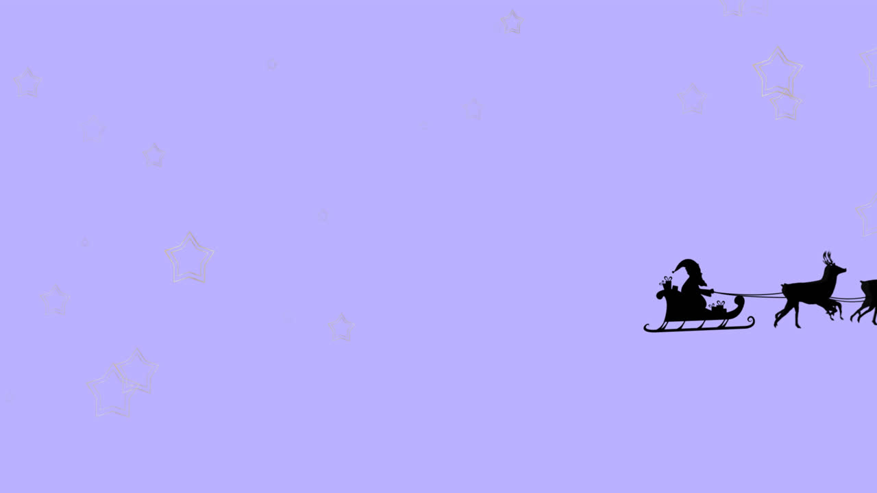 산타클로스의 애니메이션은 크리스마스에서 파란색 배경의 별 위에 사과 함께 매를 타고 있습니다.