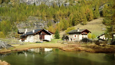 front dolly le monal alpine village shepard mountain lodge french alps beautiful day autumn