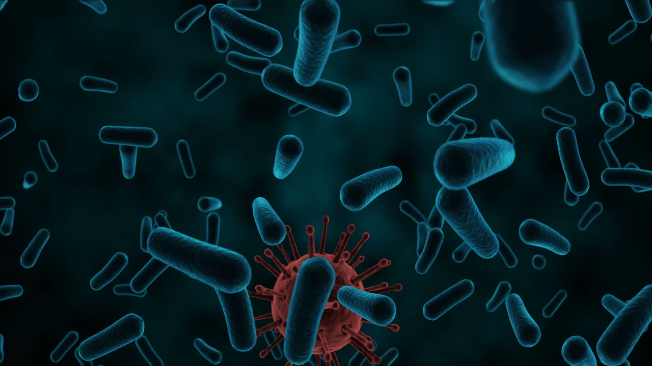 células de virus y bacterias generadas digitalmente contra un fondo marrón