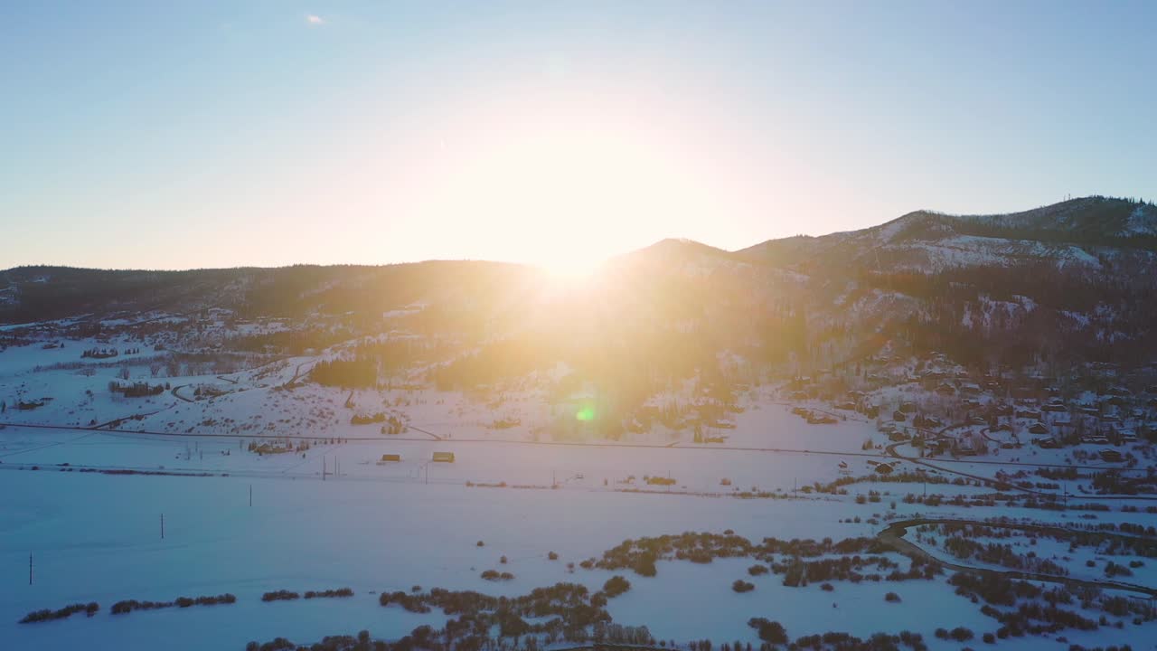 Beautiful Sunrise View In The Snowy Mountain Of Steamboat Springs Colorado. - Wide Shot