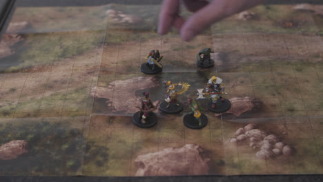 moving fantasy miniatures on a map; rolling dice