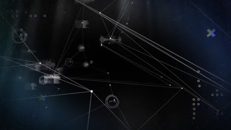 Animation-Des-Netzwerks-Von-Verbindungen-Und-Datenverarbeitung-Vor-Schwarzem-Hintergrund