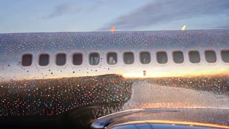 decorated airplane at sunset