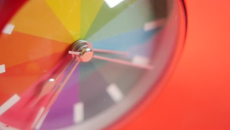 close-up of a colorful rainbow alarm clock