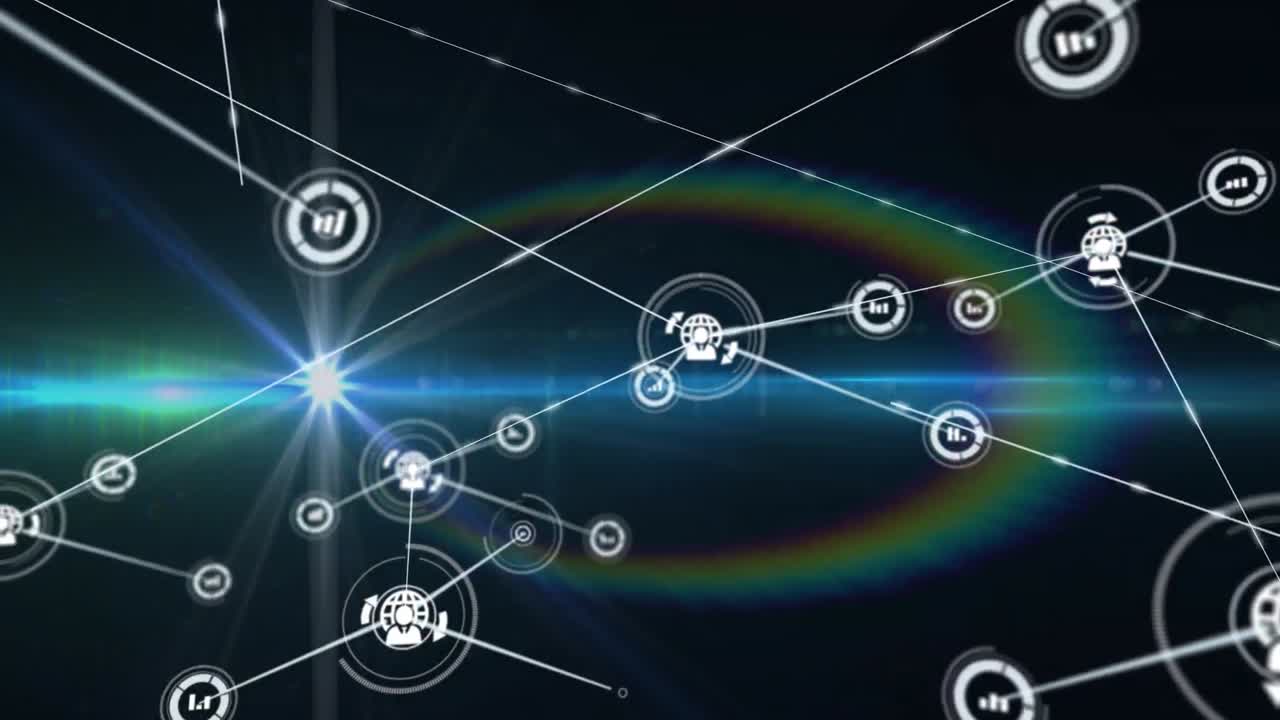 녹색 배경 위에 아이콘으로 연결 네트워크의 애니메이션