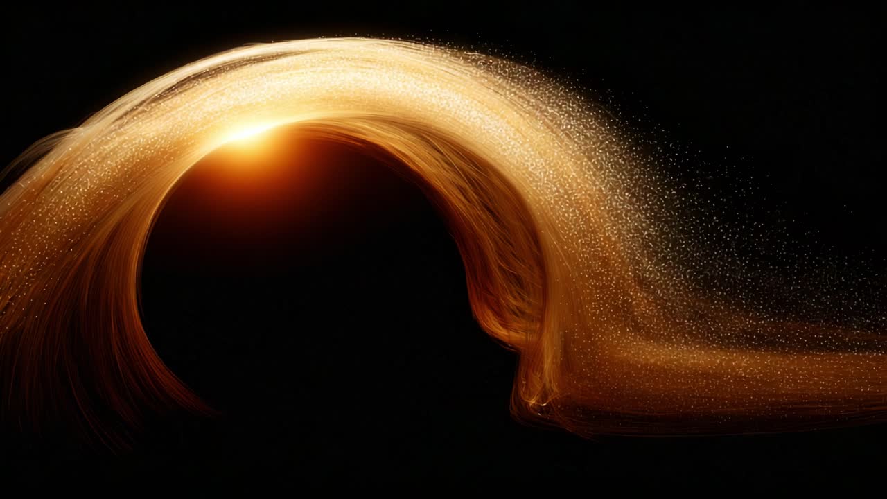 A Stunning Visualization of Radiant Energy Flowing Elegantly Through a Dark Space, Created with Dynamic Light and Sparkling Particles for a Mesmerizing Effect