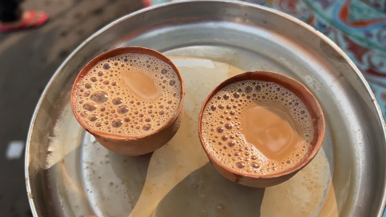 Kulhad chai served during on morning in Kolkata.
