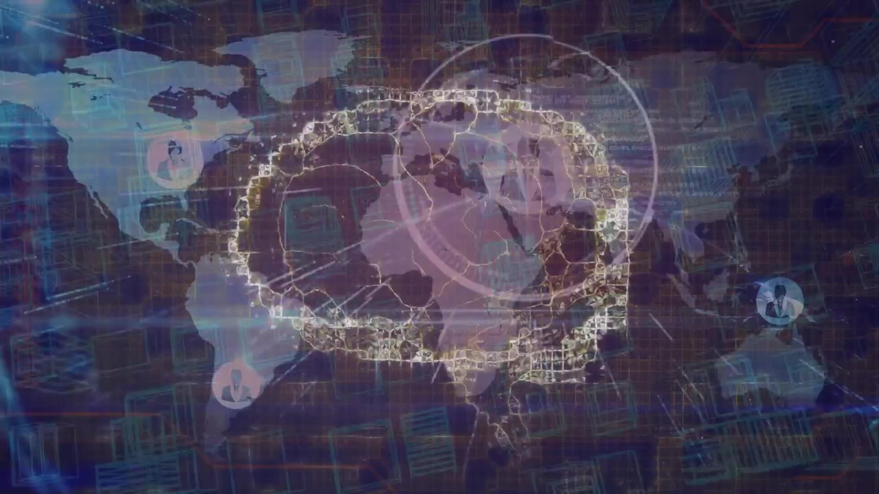Digital Brain and World Map Visualizing Global Network