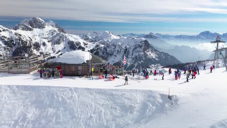 aerial landscape view of nassfeld ski resort in austrian province of carinthia with skiers on slopes