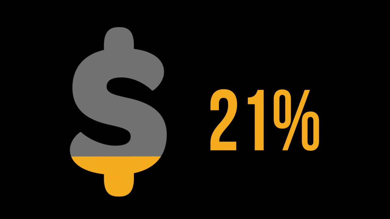 오렌지색 달러 아이콘으로 비율이 0%에서 100%로 증가합니다.