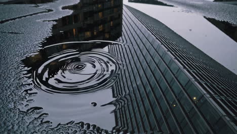 rain reflection of a skyscraper in a puddle