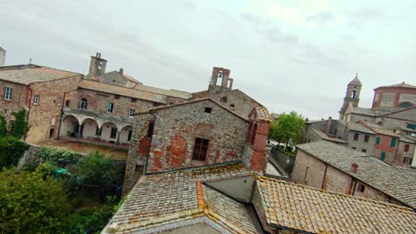 drone fly over the italian village of lucignano, arezzo in tuscany, italy