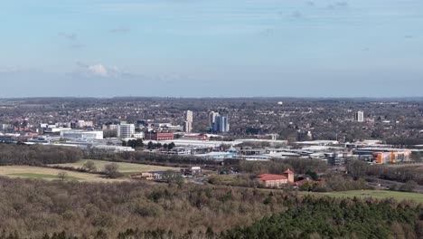 stevenage uk city landscape aerial view heading towards gsk industrial pharmaceutical facility