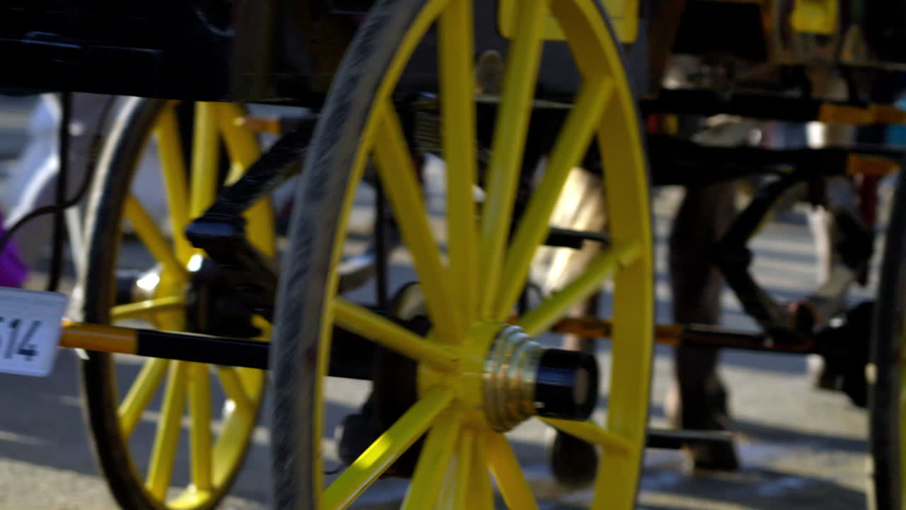 a Traditional horse parade through Seville's Feria with riders in formal Andalusian attire