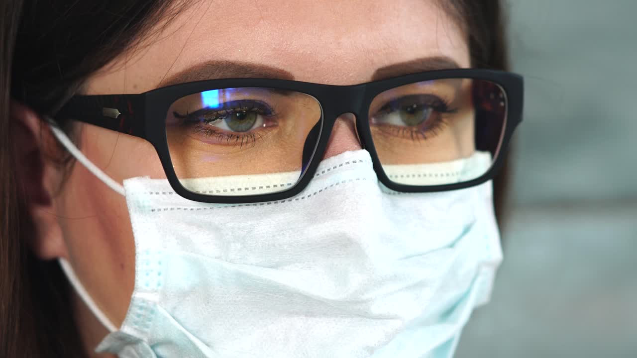Woman Wearing Glasses and a Protective Mask