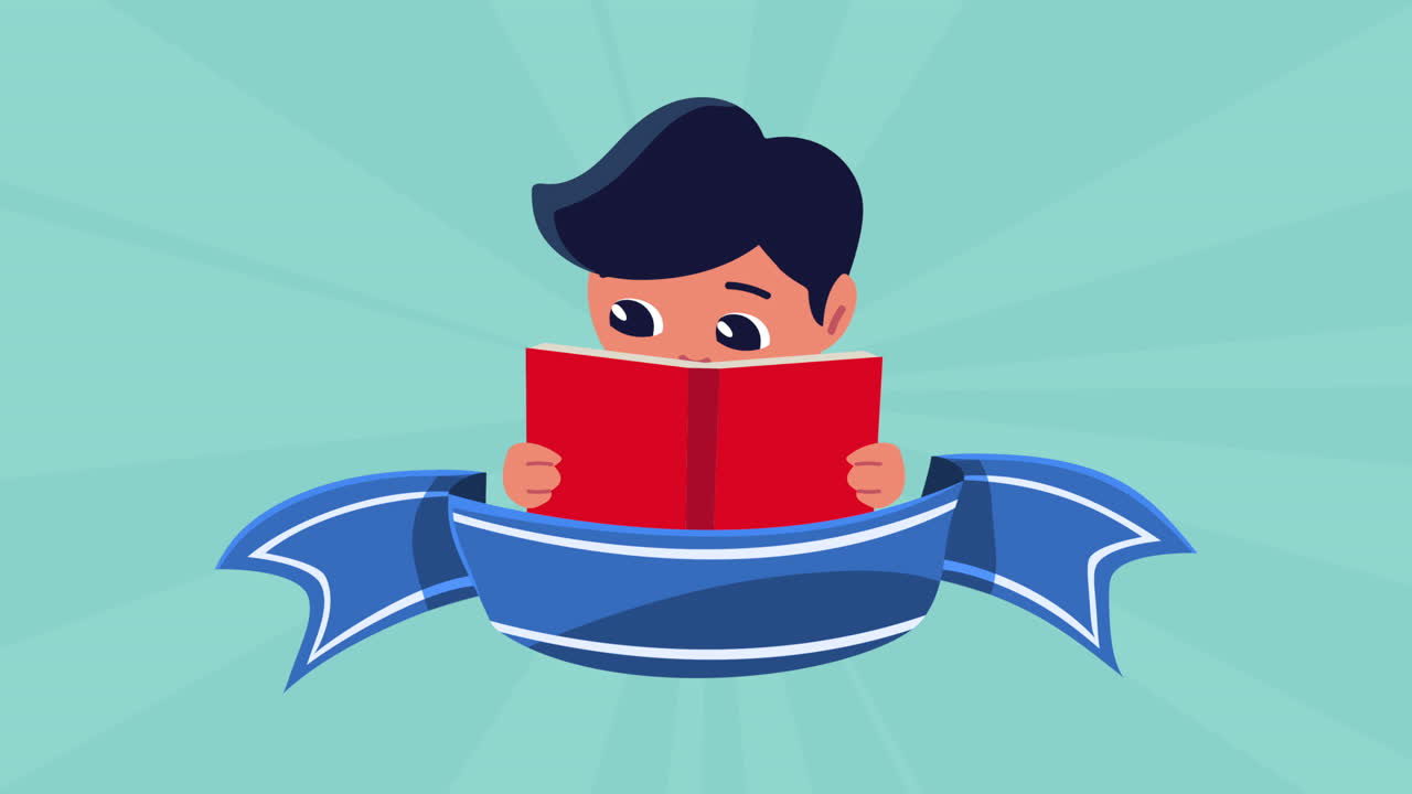 un ragazzino studente che legge un libro di testo