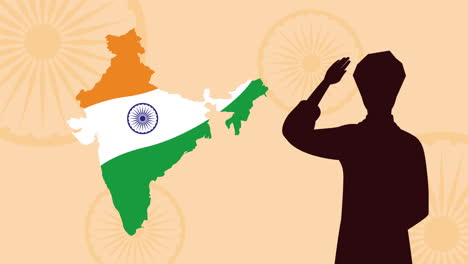 india independence day celebration with flag in map and man silhouette