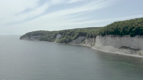 drone aerial shot of the chalk cliffs on ruegen rügen in germany in beautiful light with green and blue seawater, europe